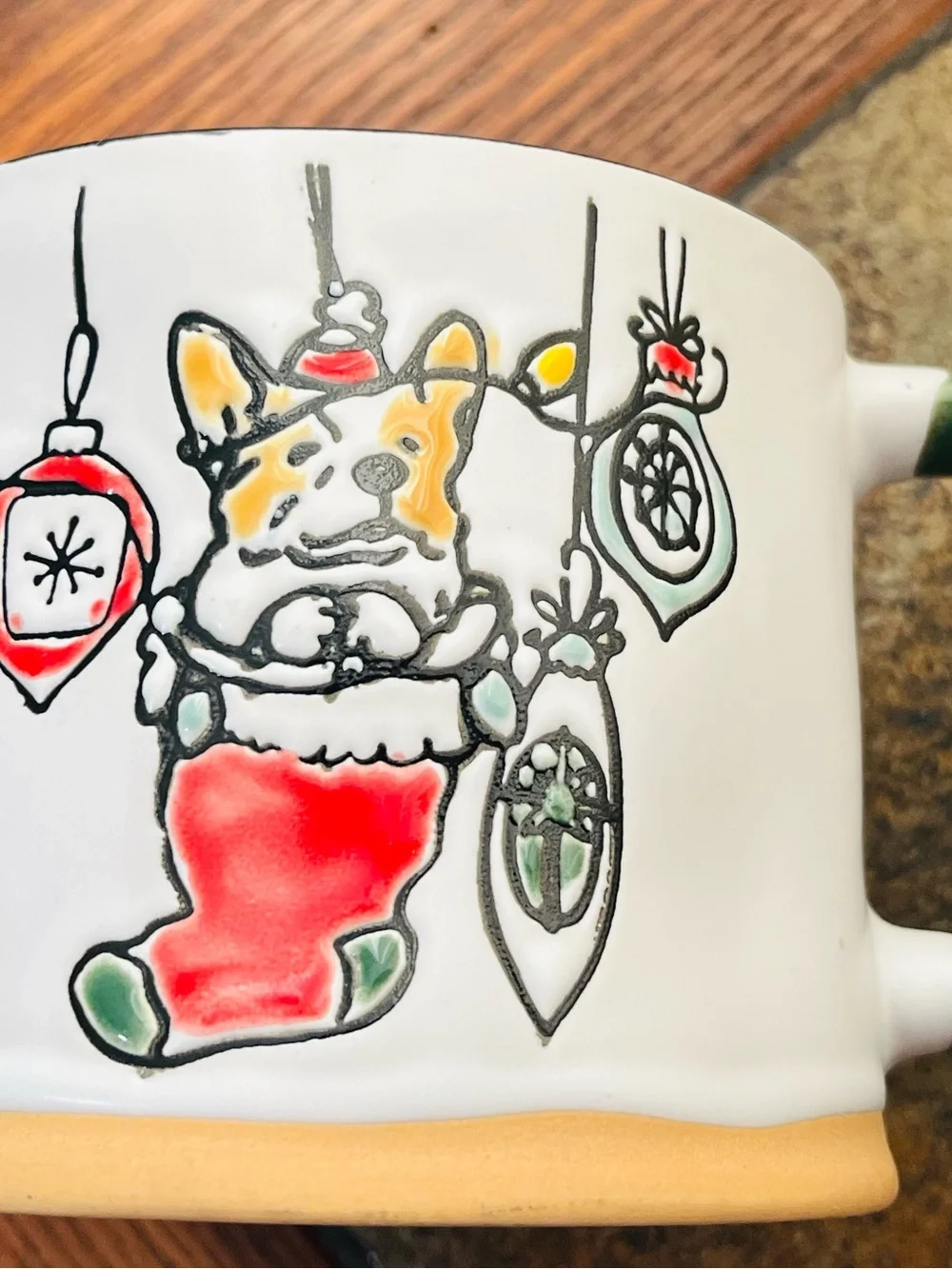 Festive Dog Holiday Ceramic Mug - Red Interior, White Exterior